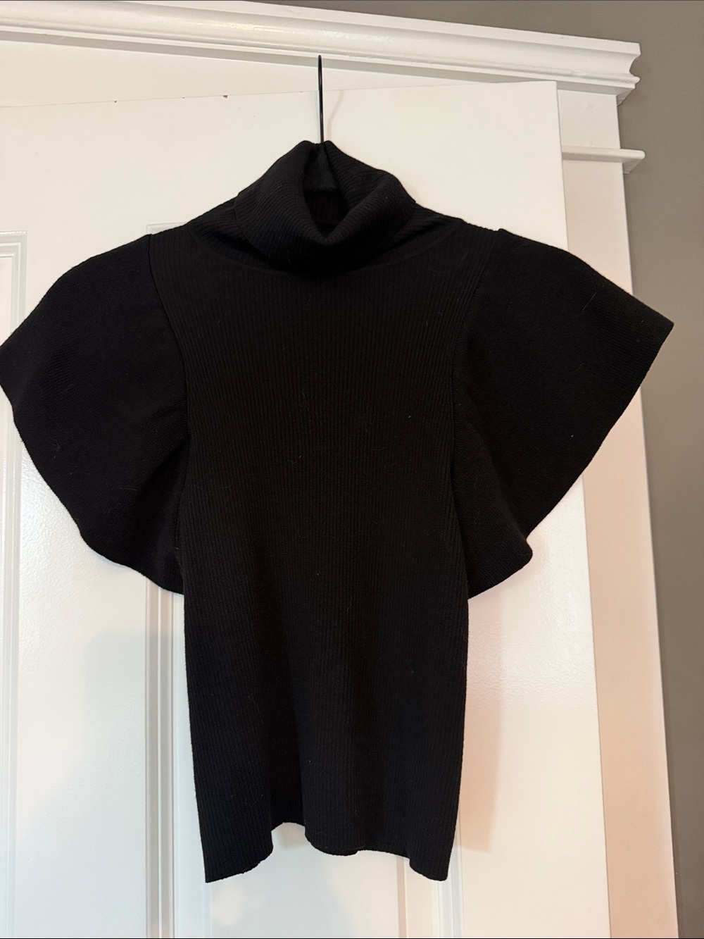 A.L.C. Black Turtleneck Flutter-Sleeve Sweater